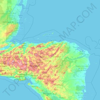 Mapa topográfico Honduras, altitud, relieve