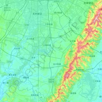 Mapa topográfico 天府新区, altitud, relieve
