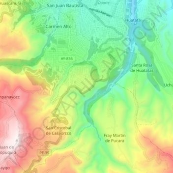 Mapa topográfico San Juan Bautista, altitud, relieve