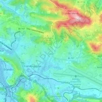 Mapa topográfico Lujua, altitud, relieve