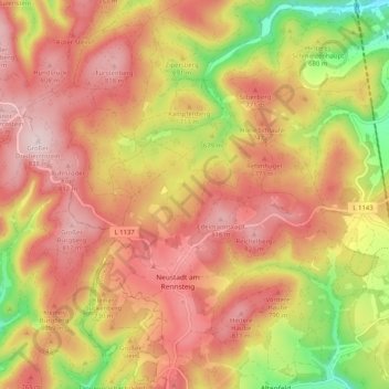 Mapa topográfico Neustadt am Rennsteig, altitud, relieve