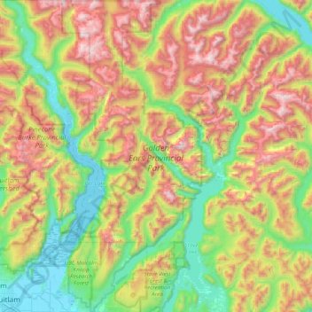 Mapa topográfico Golden Ears Provincial Park, altitud, relieve