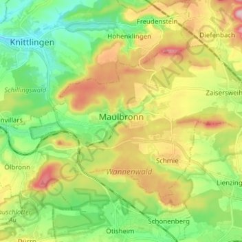 Mapa topográfico Maulbronn, altitud, relieve