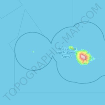 Mapa topográfico Islas Heard y McDonald, altitud, relieve