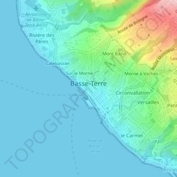 Mapa topográfico Basse-Terre, altitud, relieve