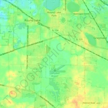 Mapa topográfico Round Lake Park, altitud, relieve