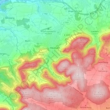 Mapa topográfico Heubach, altitud, relieve