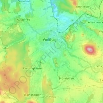 Mapa topográfico Wolfhagen, altitud, relieve