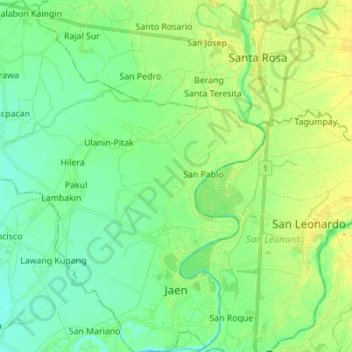 Mapa topográfico Jaen, altitud, relieve