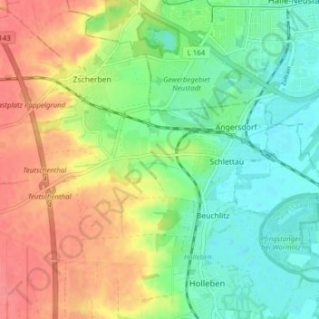 Mapa topográfico Angersdorf, altitud, relieve