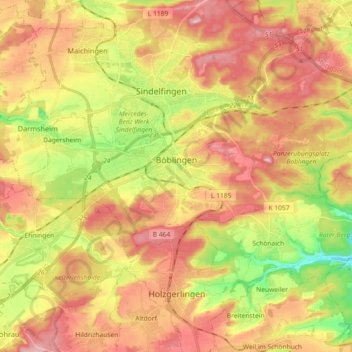 Mapa topográfico Böblingen, altitud, relieve