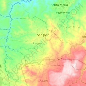 Mapa topográfico San José, altitud, relieve