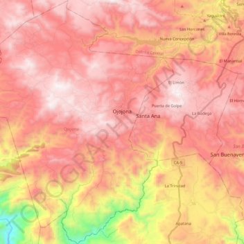 Mapa topográfico Ojojona, altitud, relieve