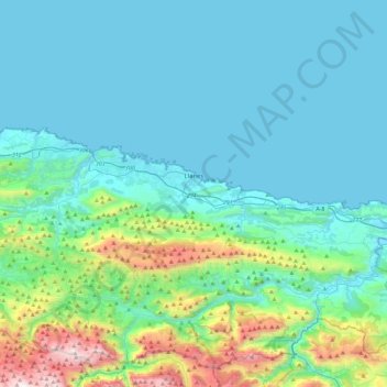 Mapa topográfico Llanes, altitud, relieve