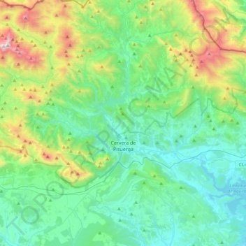 Mapa topográfico Cervera de Pisuerga, altitud, relieve