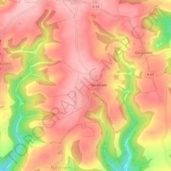 Mapa topográfico Muxerath, altitud, relieve