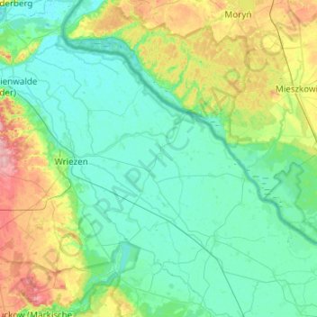 Mapa topográfico Barnim-Oderbruch, altitud, relieve