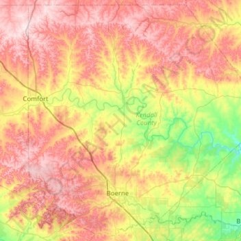 Mapa topográfico Kendall County, altitud, relieve