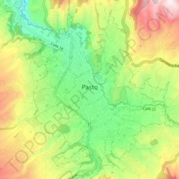 Mapa topográfico Perímetro Urbano Pasto, altitud, relieve