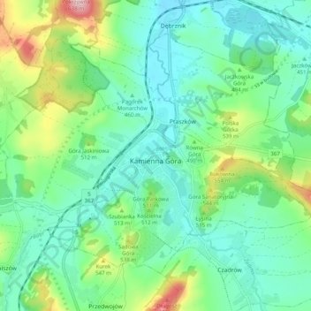 Mapa topográfico Kamienna Góra, altitud, relieve