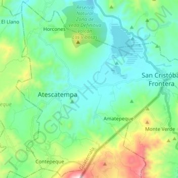 Mapa topográfico Atescatempa, altitud, relieve