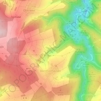 Mapa topográfico Dornholzhausen, altitud, relieve