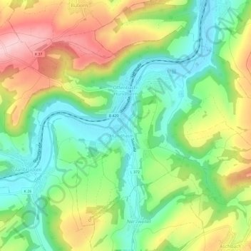 Mapa topográfico Offenbach-Hundheim, altitud, relieve