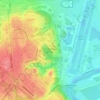 Mapa topográfico Крылатские холмы, altitud, relieve