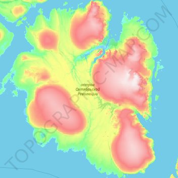 Mapa topográfico Oktoberrevolutions-Insel, altitud, relieve
