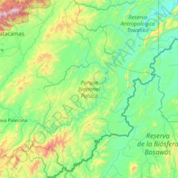 Mapa topográfico Parque Nacional Patuca, altitud, relieve