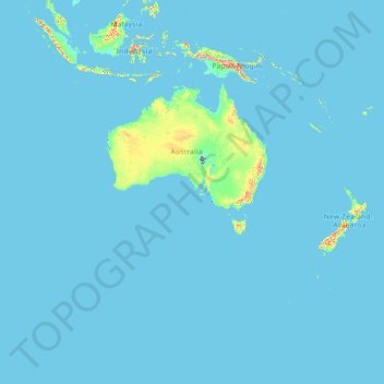 Mapa topográfico Australia, altitud, relieve