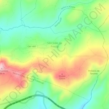 Mapa topográfico São João da Fresta, altitud, relieve