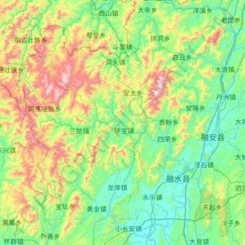 Mapa topográfico 融水苗族自治县, altitud, relieve