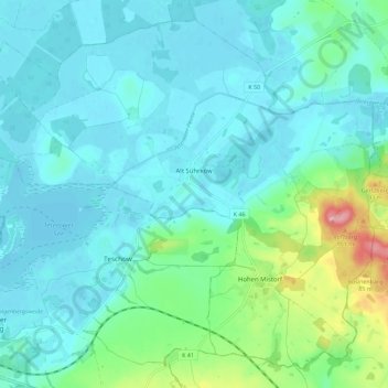 Mapa topográfico Alt Sührkow, altitud, relieve
