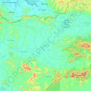 Mapa topográfico Sintang, altitud, relieve