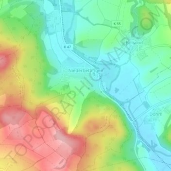 Mapa topográfico Niederbettingen, altitud, relieve