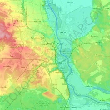 Mapa topográfico Frankfurt (Oder), altitud, relieve