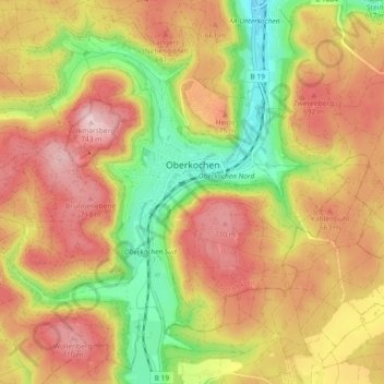 Mapa topográfico Oberkochen, altitud, relieve