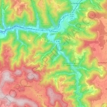 Mapa topográfico Schiltach, altitud, relieve