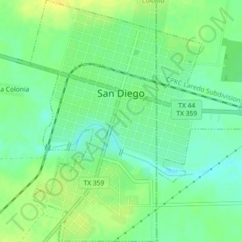 Mapa topográfico San Diego, altitud, relieve