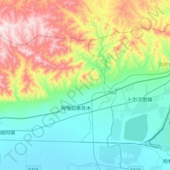 Mapa topográfico 阿嘎如泰苏木, altitud, relieve