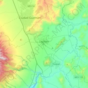 Mapa topográfico Zapotiltic, altitud, relieve
