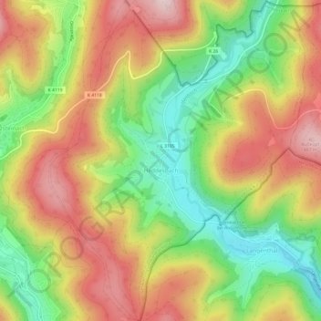 Mapa topográfico Heddesbach, altitud, relieve