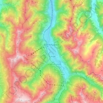 Mapa topográfico Bad Hofgastein, altitud, relieve