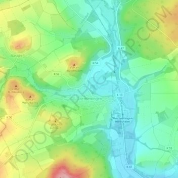 Mapa topográfico Oberbettingen, altitud, relieve