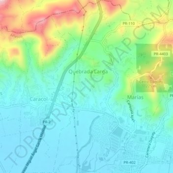 Mapa topográfico Quebrada Larga, altitud, relieve