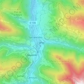 Mapa topográfico Ilhet, altitud, relieve