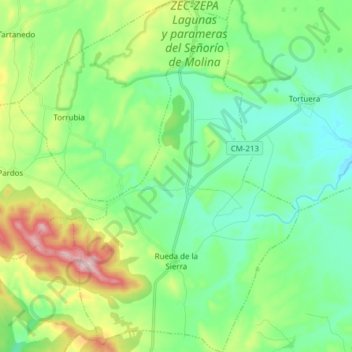 Mapa topográfico Rueda de la Sierra, altitud, relieve