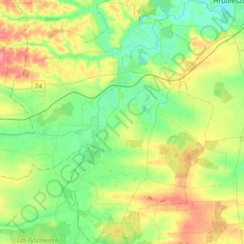Mapa topográfico gmina Werbkowice, altitud, relieve