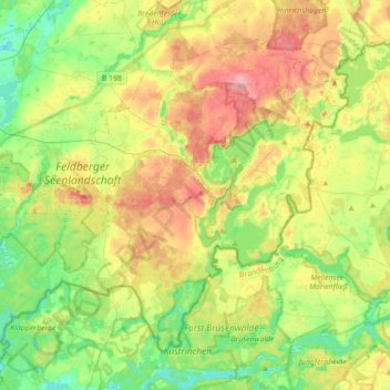 Mapa topográfico Feldberger Seenlandschaft, altitud, relieve